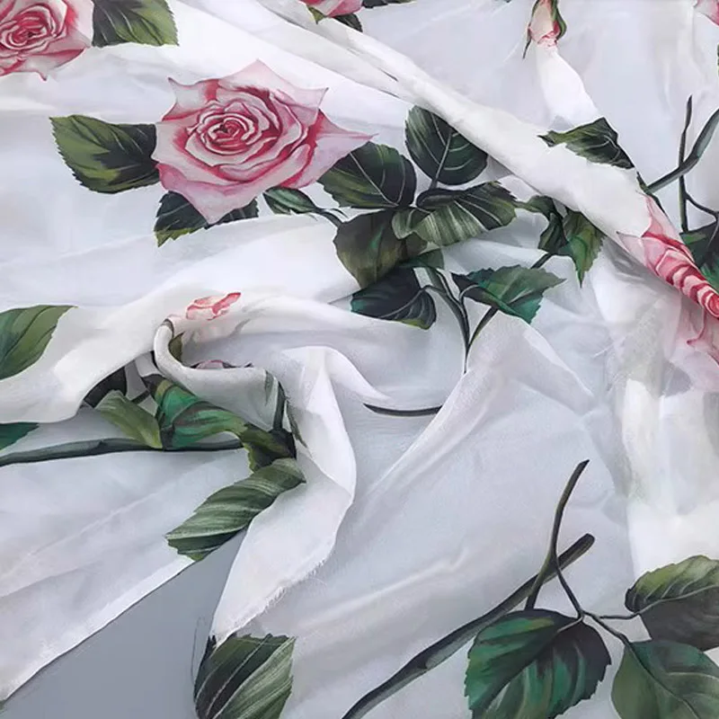 White Background Pink Rose Flower Printed Natural Silk Chiffon Fabric For Summer Dress Or Blouse DIY Cloth Sewing Material
White Background Pink Rose Flower Printed Natural Silk Chiffon Fabric For Summer Dress Or Blouse DIY Cloth Sewing Material