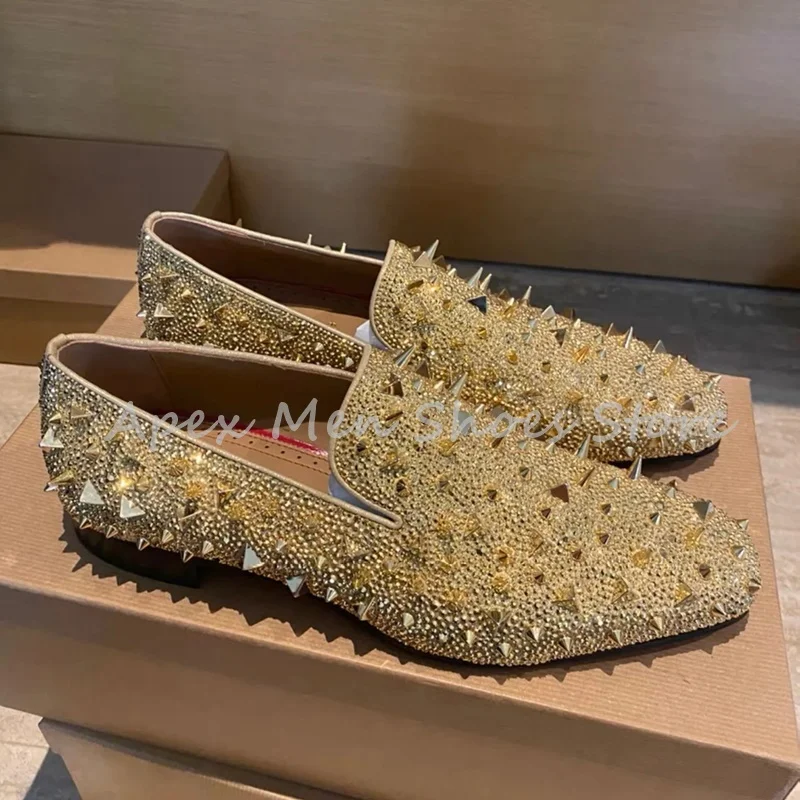 Luxury Golden Full Studs Loafers New Round Toe Breathable Bling Casual Formal Shoes Genuine Leather Comfortable Men's Shoes
Luxury Golden Full Studs Loafers New Round Toe Breathable Bling Casual Formal Shoes Genuine Leather Comfortable Men's Shoes