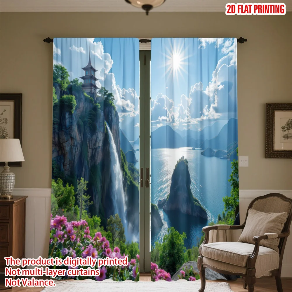 2D flat printing 2pcs Party Curtains Sunlit Mountain Waterfall Digital Printed Polyester Drapes Festive Holiday Use for Holiday
2D flat printing 2pcs Party Curtains Sunlit Mountain Waterfall Digital Printed Polyester Drapes Festive Holiday Use for Holiday