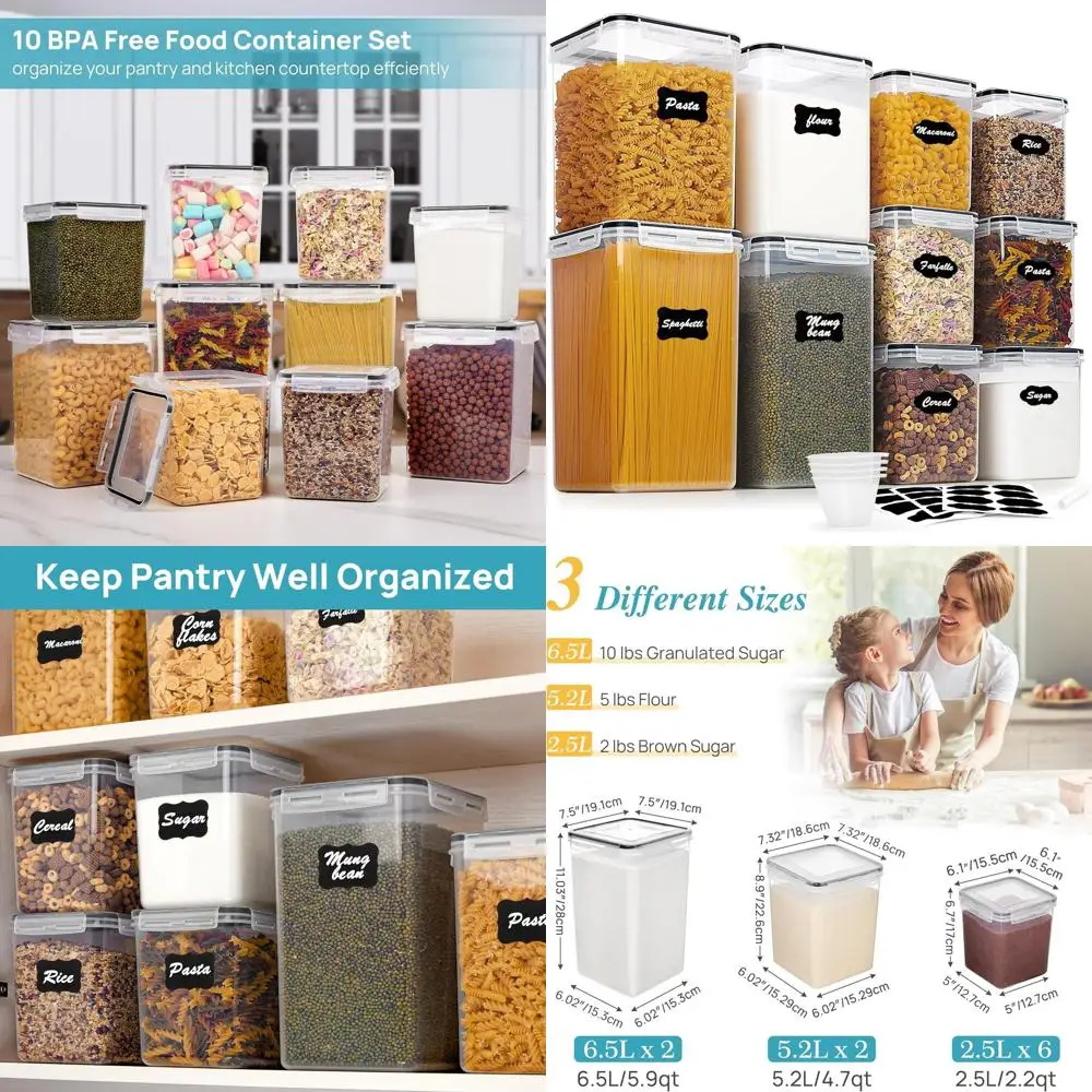 Набор из 10 больших черных герметичных контейнеров для муки и сахара без бисфенола А для организации кухни и кладовой
Набор из 10 больших черных герметичных контейнеров для муки и сахара без бисфенола А для организации кухни и кладовой