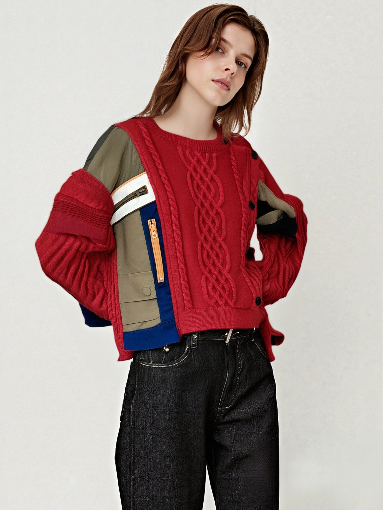 European and American women's sweater knitting trend design splicing color collision versatile retro sweater 2025
European and American women's sweater knitting trend design splicing color collision versatile retro sweater 2025
