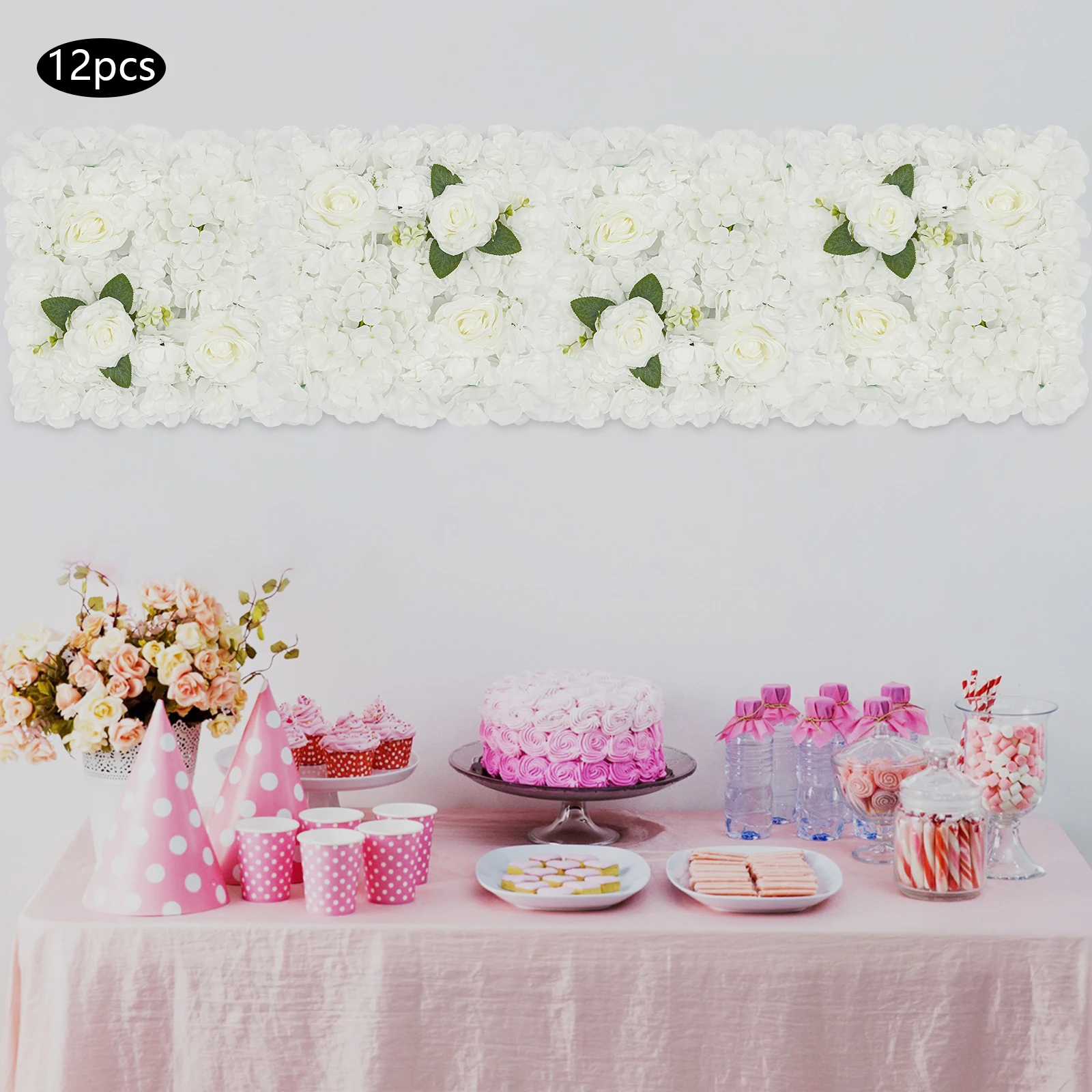 Artificial Flower Wall, 12 Pcs 38x38cm Floral Wall Panels with 100 Cable Ties, White Dahlias Roses Hydrangeas Clover for Wedding
Artificial Flower Wall, 12 Pcs 38x38cm Floral Wall Panels with 100 Cable Ties, White Dahlias Roses Hydrangeas Clover for Wedding