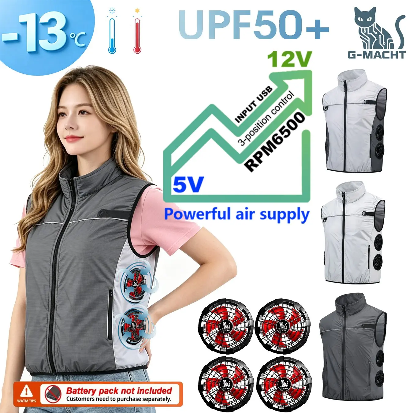 G-MACHT 6500 RPM 12V/5V USB 2/4 Fans Cooling Vest Air Conditioned Clothes Men Women Outdoor Work Fishing Body Cooling Jacket
G-MACHT 6500 RPM 12V/5V USB 2/4 Fans Cooling Vest Air Conditioned Clothes Men Women Outdoor Work Fishing Body Cooling Jacket