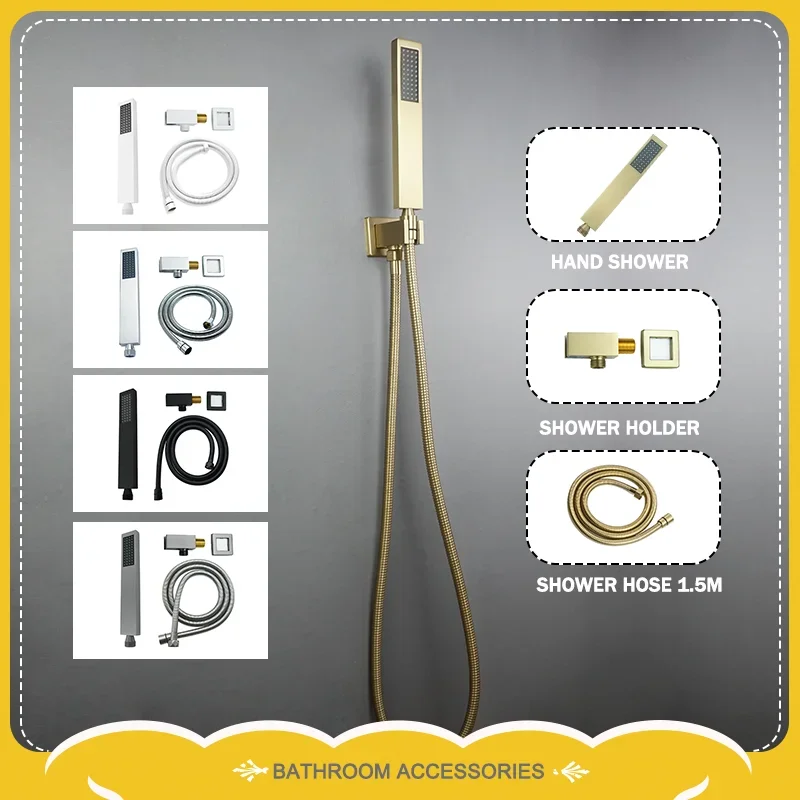 Brass Square Hand Shower Chrome/Black/Gold/Grey/White Wall-Mounted Hand Shower Head With 150CM Shower Hose Metal Bracket
Brass Square Hand Shower Chrome/Black/Gold/Grey/White Wall-Mounted Hand Shower Head With 150CM Shower Hose Metal Bracket