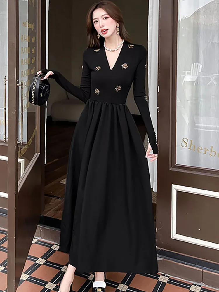 Женское корейское винтажное роскошное вечернее платье, осень-зима, черное лоскутное платье с бриллиантами, элегантное облегающее платье с рукавами 225.
Женское корейское винтажное роскошное вечернее платье, осень-зима, черное лоскутное платье с бриллиантами, элегантное облегающее платье с рукавами 225.