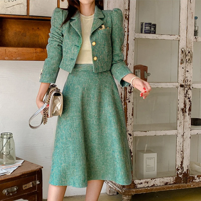 Fashion Women Office Outfit Vintage Lady Single Breasted Short Blazer Coat Suit Jacket High Waist Midi Skirt 2 Piece Sets Q157
Fashion Women Office Outfit Vintage Lady Single Breasted Short Blazer Coat Suit Jacket High Waist Midi Skirt 2 Piece Sets Q157