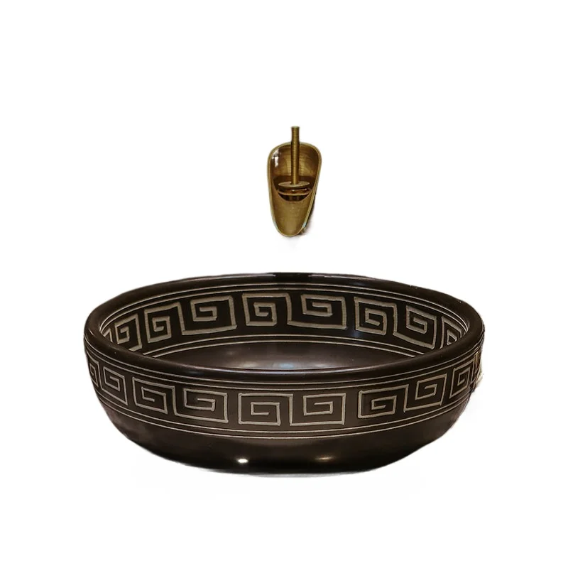 Retro Chinese art table basin Round antique ceramic wash basin Bathroom washbasin Single basin
Retro Chinese art table basin Round antique ceramic wash basin Bathroom washbasin Single basin
