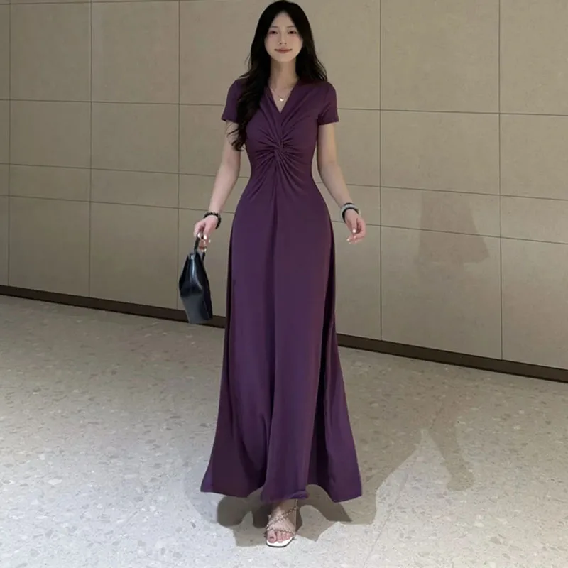 French Lady Fashion Solid Color Maxi Dress Summer Women High End Big Swing Long Dresses Female V-neck Casual Stepmother Vestidos
French Lady Fashion Solid Color Maxi Dress Summer Women High End Big Swing Long Dresses Female V-neck Casual Stepmother Vestidos