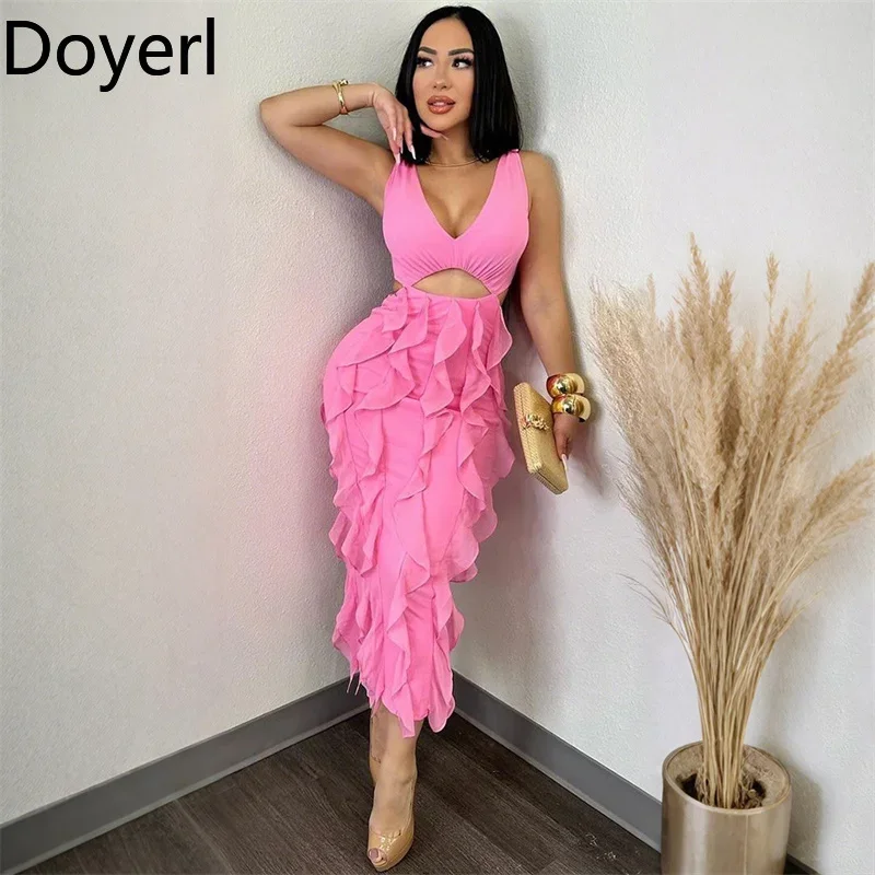 Doyerl Elegant Hollow Out Bodycon Maxi Dress Women Birthday Party Tank Sleeveless V-neck Sheath Ruffles Nightclub Long Dresses
Doyerl Elegant Hollow Out Bodycon Maxi Dress Women Birthday Party Tank Sleeveless V-neck Sheath Ruffles Nightclub Long Dresses