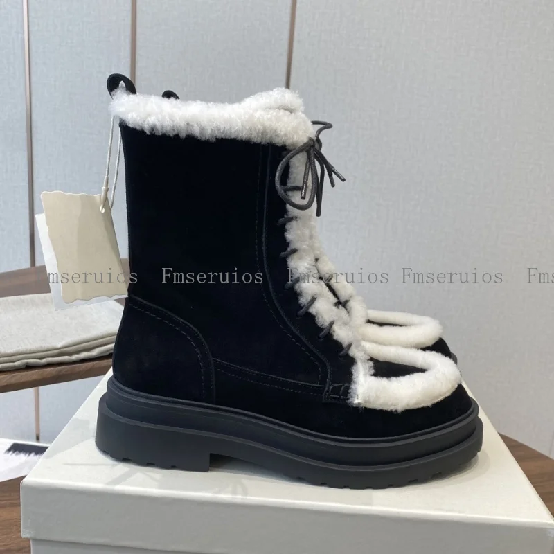 Fashion Women Ankle Boots Fluffy Warm Mid Calf Short Boots Genuine Leather Thick Sole Lace Up Motorcycle Boots Autumn Winter
Fashion Women Ankle Boots Fluffy Warm Mid Calf Short Boots Genuine Leather Thick Sole Lace Up Motorcycle Boots Autumn Winter