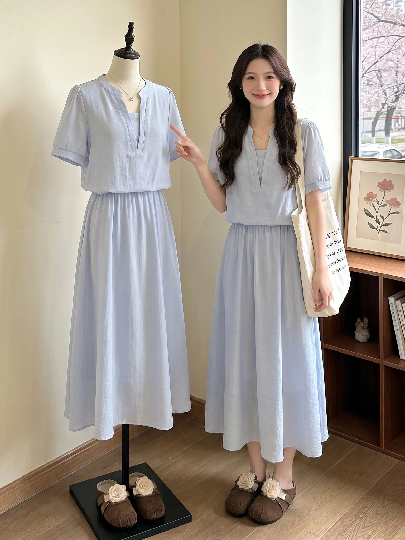 plus Size Women's Summer Fashion Slimming Commute Shirt And Skirt Set Light Blue Casual Style V Neck Short Sleeve T-Shirt
plus Size Women's Summer Fashion Slimming Commute Shirt And Skirt Set Light Blue Casual Style V Neck Short Sleeve T-Shirt