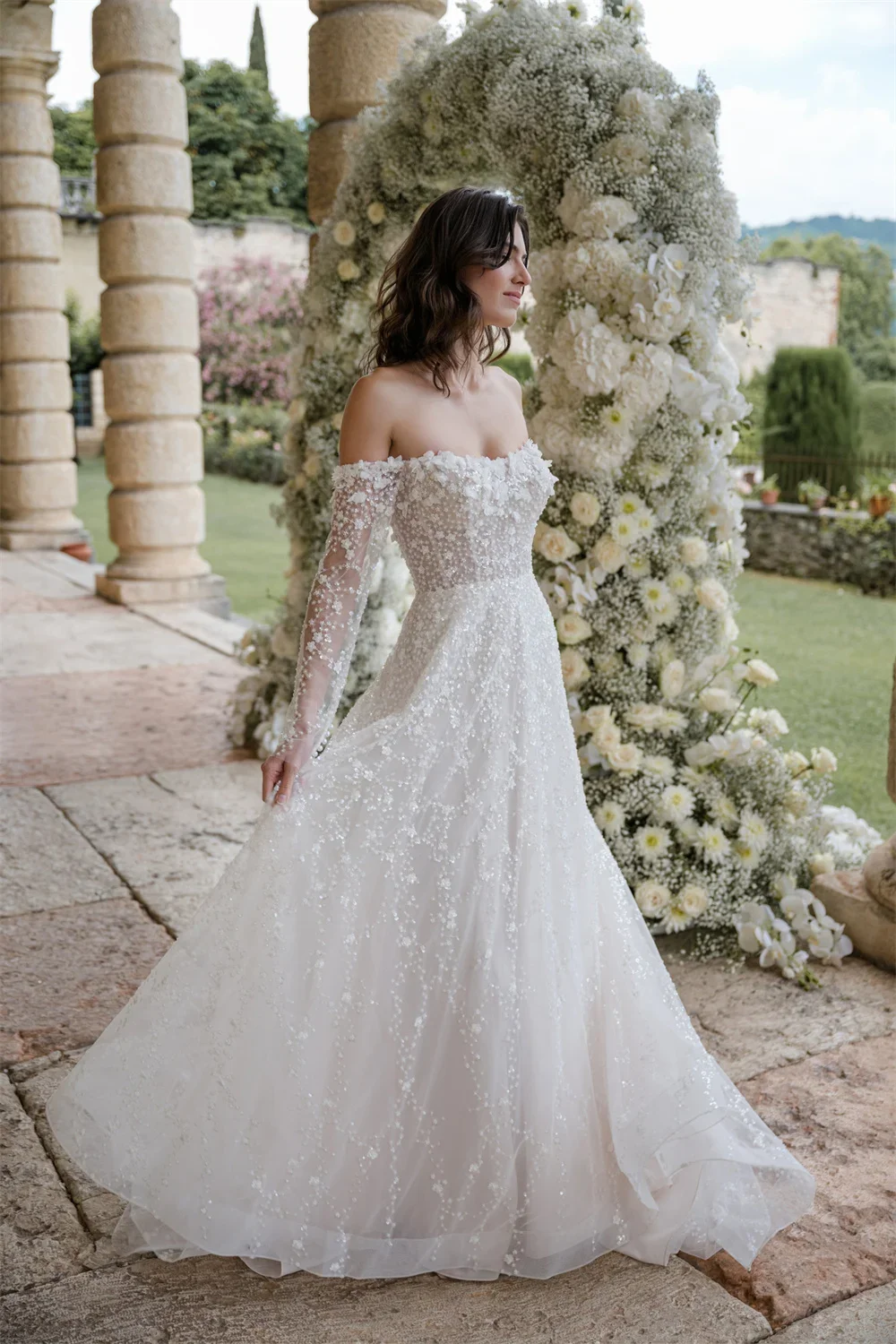 Customized Off The Shoulder Wedding Dress Lace Beading Long Sleeves vestidos de novia Formal Party Marriage Dress Wedding Gown
Customized Off The Shoulder Wedding Dress Lace Beading Long Sleeves vestidos de novia Formal Party Marriage Dress Wedding Gown