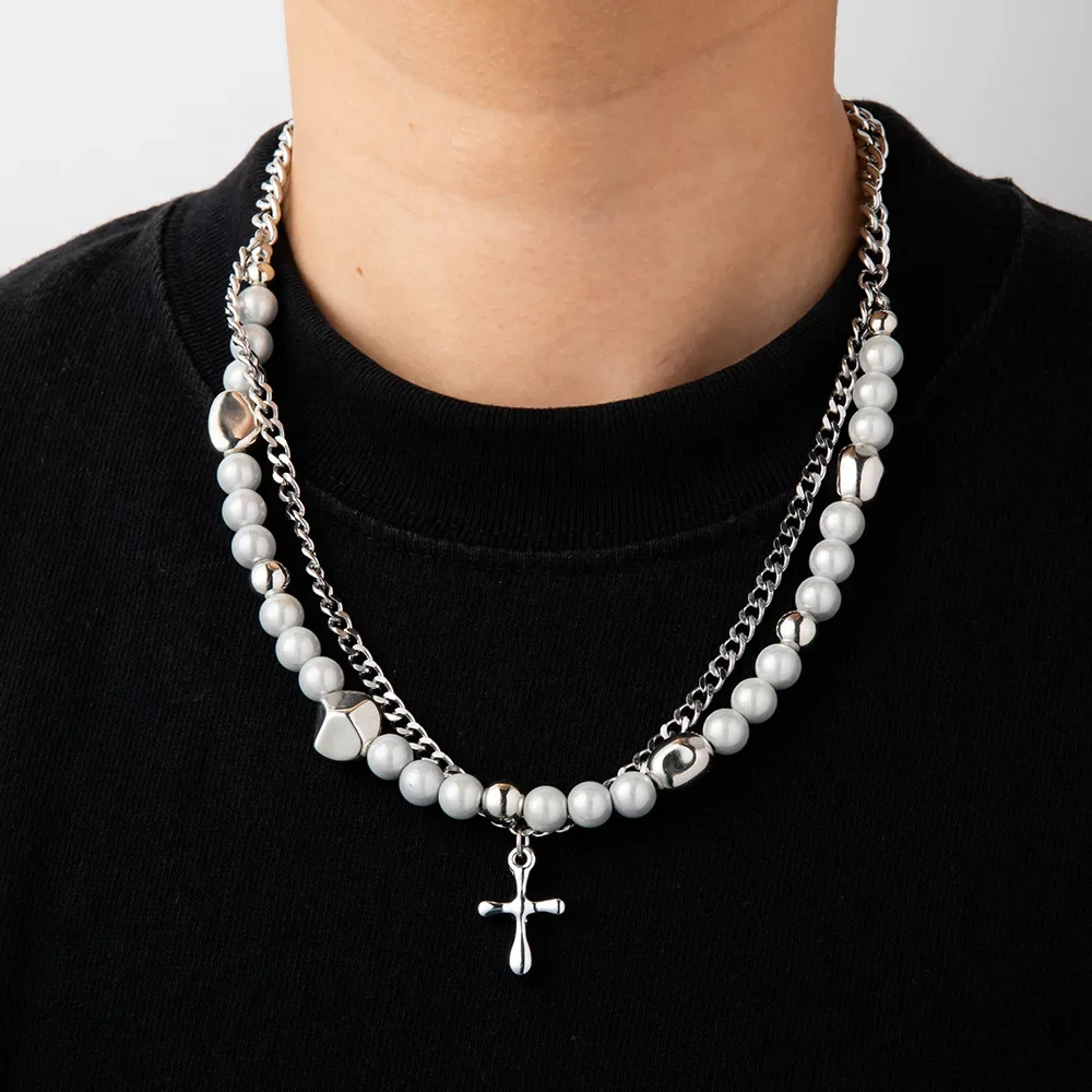Korean Hip Hop Style Titanium Steel Cross Necklace for Men and Women Unique Design Double Pearl Necklace Halloween Necklace
Korean Hip Hop Style Titanium Steel Cross Necklace for Men and Women Unique Design Double Pearl Necklace Halloween Necklace