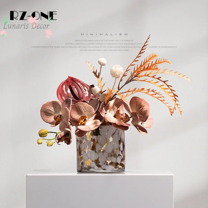High-end home living showroom ambiance floral arrangements, vases, and decorative ornaments
High-end home living showroom ambiance floral arrangements, vases, and decorative ornaments