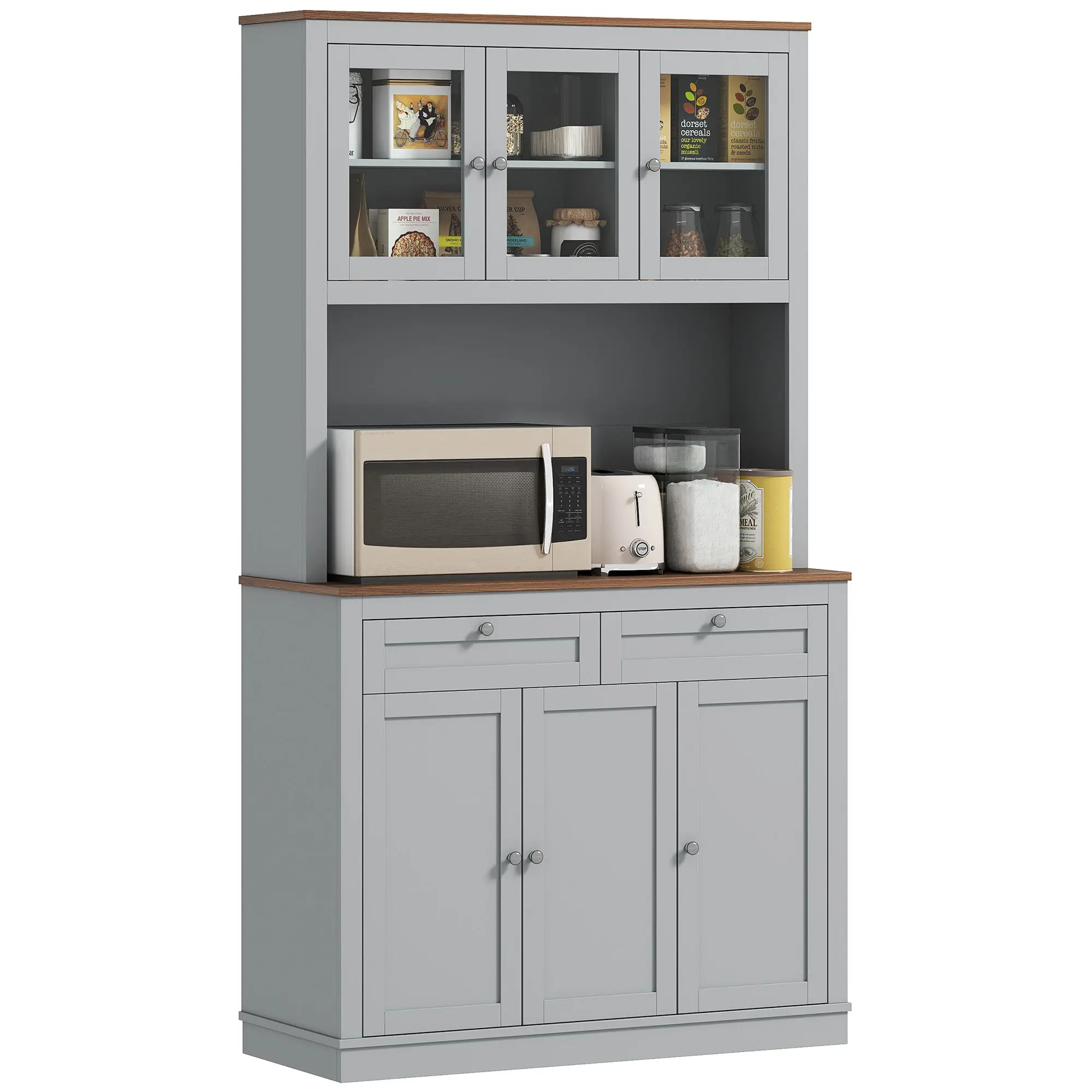 71\" Gray Kitchen Pantry Cabinet with Microwave Stand Hutch Featuring 2 Drawers and Adjustable Shelvespromote sales
71\" Gray Kitchen Pantry Cabinet with Microwave Stand Hutch Featuring 2 Drawers and Adjustable Shelvespromote sales