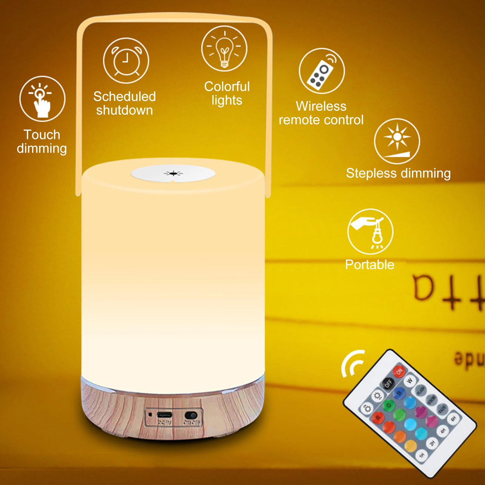 Portable LED Night Light RGB Touch Control Lamp Remote Control 6 Dimming Levels for Bedroom Baby Room