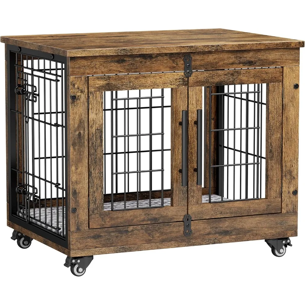 Small Dogs Crate Furniture, Dog Kennel Indoor Double Doors Wooden Dogs Cage, 27.1'' Heavy Duty Dog Crate with Cushion & Wheels
Small Dogs Crate Furniture, Dog Kennel Indoor Double Doors Wooden Dogs Cage, 27.1'' Heavy Duty Dog Crate with Cushion & Wheels
