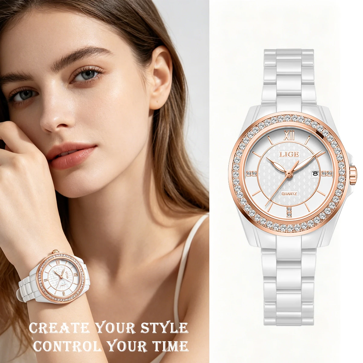 LIGE Luxury Woman Watch Waterproof Fashion Quartz Ladies Wristwatch Date Week Full Ceramic Women's Watches Relojs+GIFT Box
LIGE Luxury Woman Watch Waterproof Fashion Quartz Ladies Wristwatch Date Week Full Ceramic Women's Watches Relojs+GIFT Box