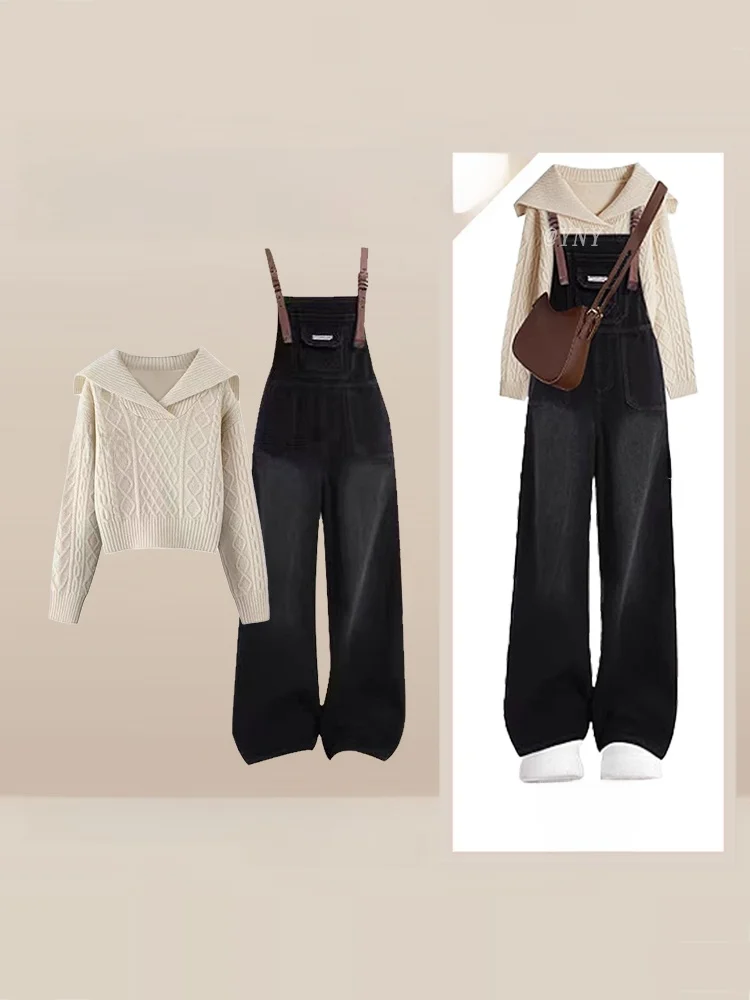 Autumn Winter Naval Collar Knitted Sweater And Wide Leg Jeans Set Women's Faion College Sle Two Piece Suit Slimming Effect
Autumn Winter Naval Collar Knitted Sweater And Wide Leg Jeans Set Women's Faion College Sle Two Piece Suit Slimming Effect