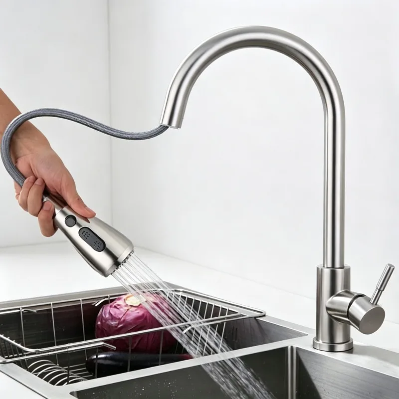 304 Stainless Steel Pull Out Kitchen Faucet Hot Cold Mixer Tap 360° Rotatable Deck Mounted Sink Faucet for Vegetable Basin
304 Stainless Steel Pull Out Kitchen Faucet Hot Cold Mixer Tap 360° Rotatable Deck Mounted Sink Faucet for Vegetable Basin