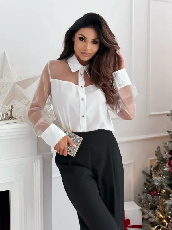 Spring Style Women's Fashion Tops Lace Blouses Elegant Solid Color Shirts Lady Casual Long Sleeve Mesh Splicing Shirt
Spring Style Women's Fashion Tops Lace Blouses Elegant Solid Color Shirts Lady Casual Long Sleeve Mesh Splicing Shirt