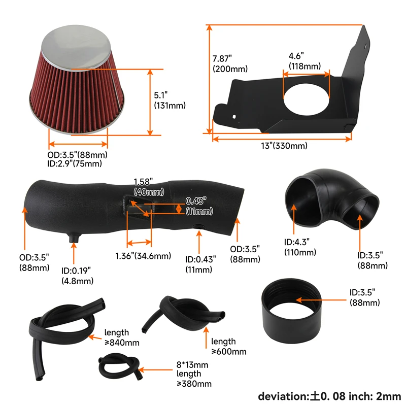 Air Filter & Cold Air Intake Pipe Kit Fits for Ford Mustang GT Model 4.6L V8 Engine 2005-2009
Air Filter & Cold Air Intake Pipe Kit Fits for Ford Mustang GT Model 4.6L V8 Engine 2005-2009