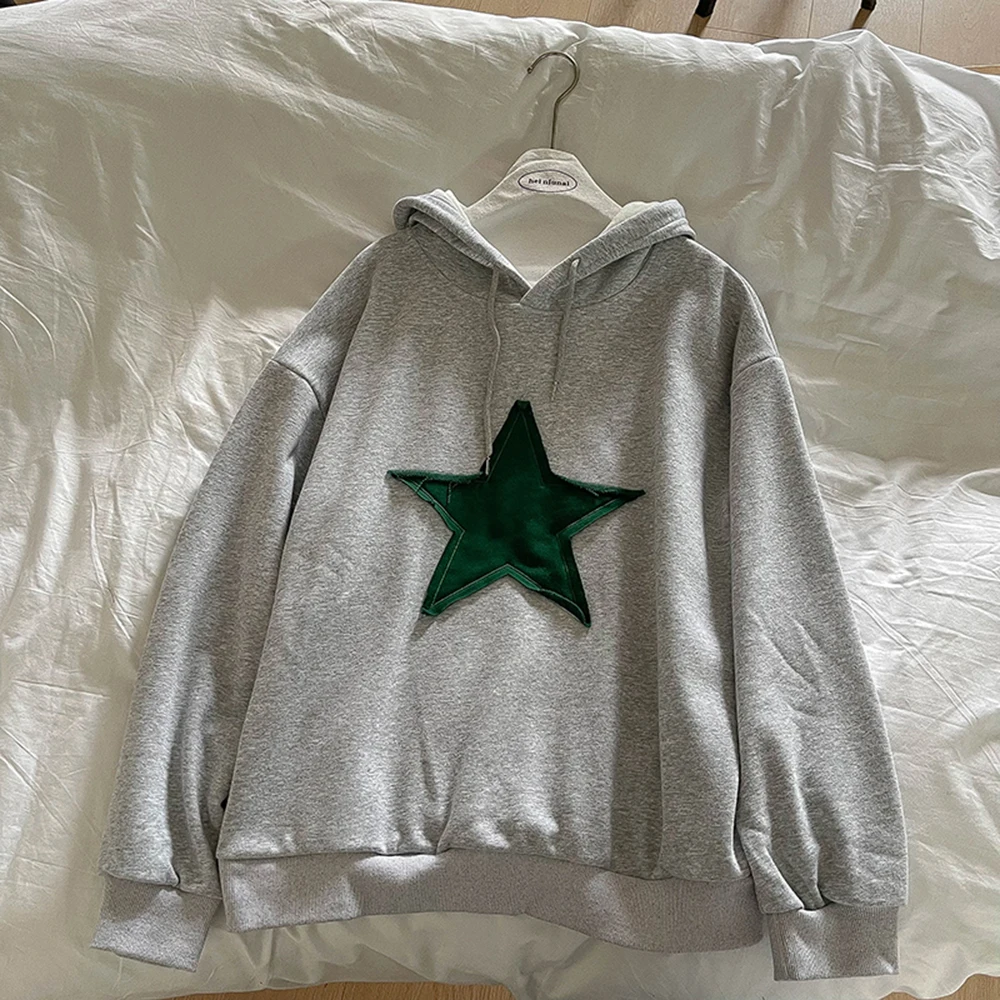 Fleece Lined Thickened Star Print Pullover Hoodie Women's Autumn Korean Style Loose Casual Versatile Long Sleeve Female Top
Fleece Lined Thickened Star Print Pullover Hoodie Women's Autumn Korean Style Loose Casual Versatile Long Sleeve Female Top