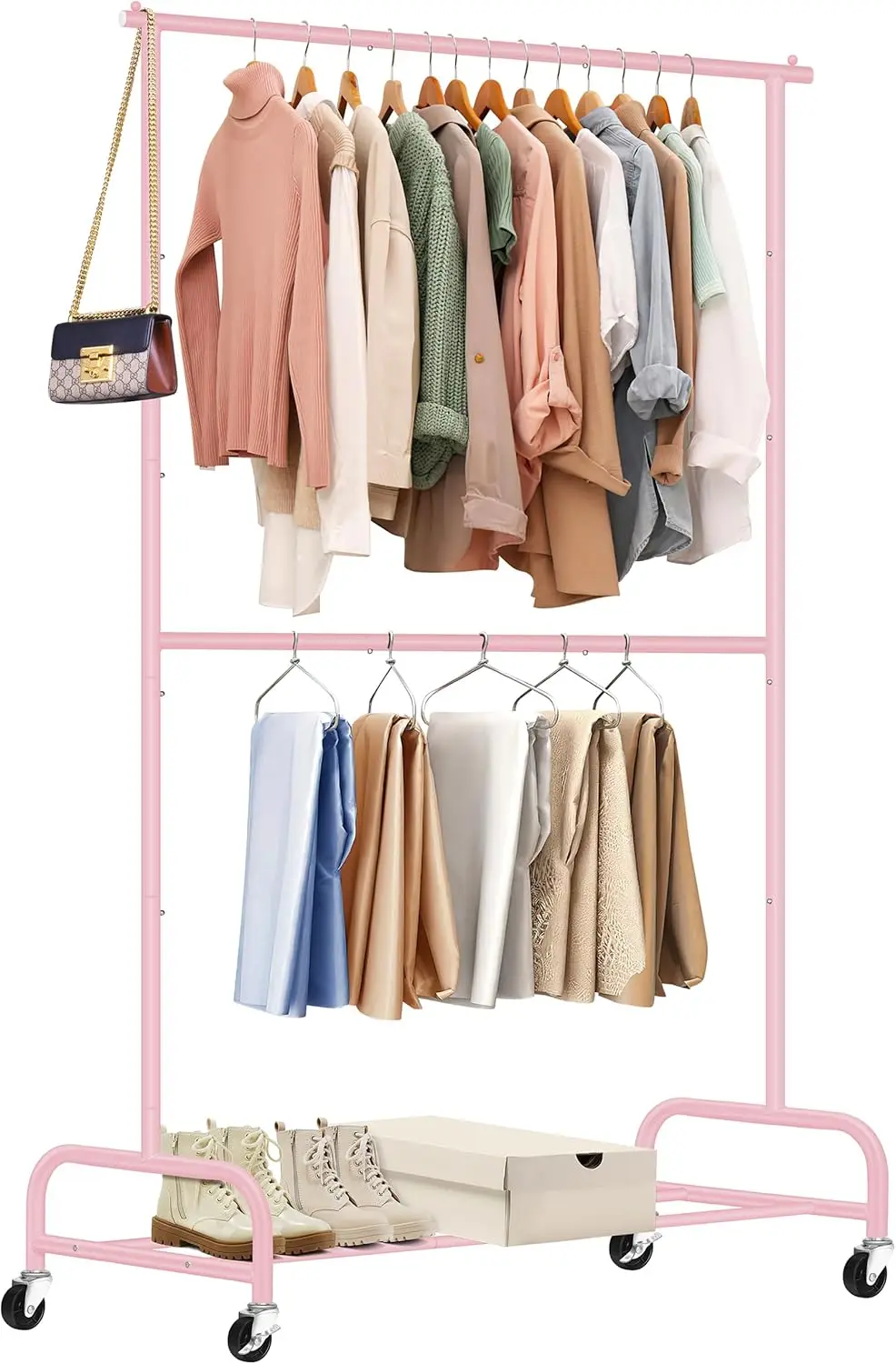 Double Rod Heavy Duty Clothes Racks for Hanging Clothing Metal Rolling Garment Rack With Wheels Clothes Hanger Rack Wardrobe Rac