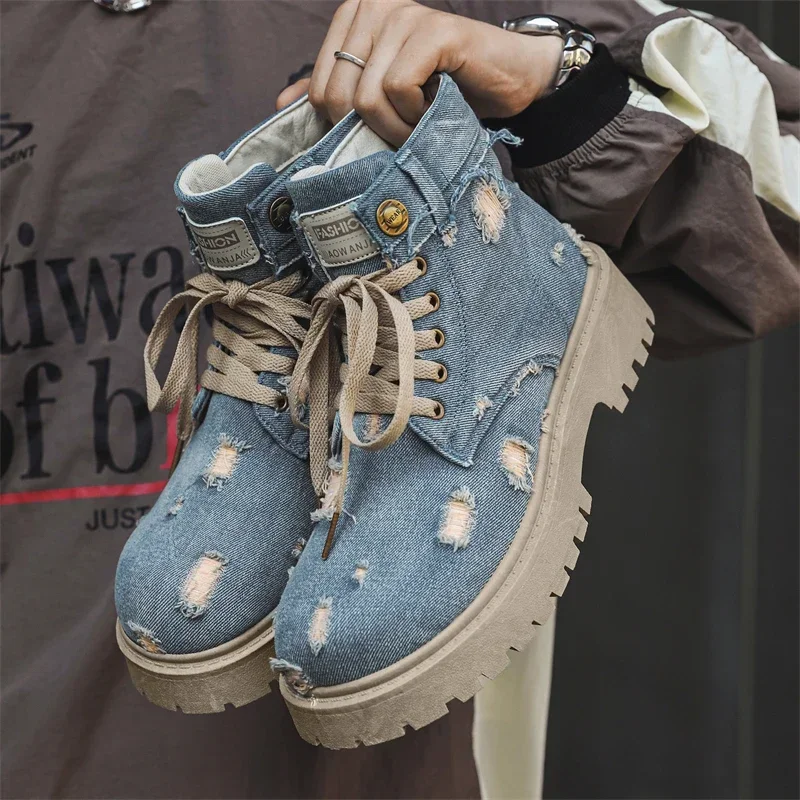 New 2024 Denim Lace-Up Men Boots Walking Travel Boots Japanese Style Flats Platform Ankle Boots Men Shoes Casual Dress
New 2024 Denim Lace-Up Men Boots Walking Travel Boots Japanese Style Flats Platform Ankle Boots Men Shoes Casual Dress