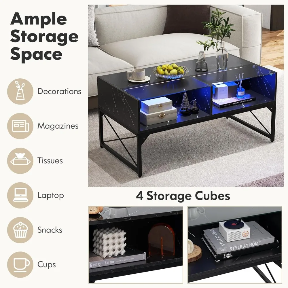 LED Coffee Table, High Gloss Coffee Tables with 4 Storage Cubes, 20-Color Lights, Remote Control, Faux Marble &, Customized
LED Coffee Table, High Gloss Coffee Tables with 4 Storage Cubes, 20-Color Lights, Remote Control, Faux Marble &, Customized