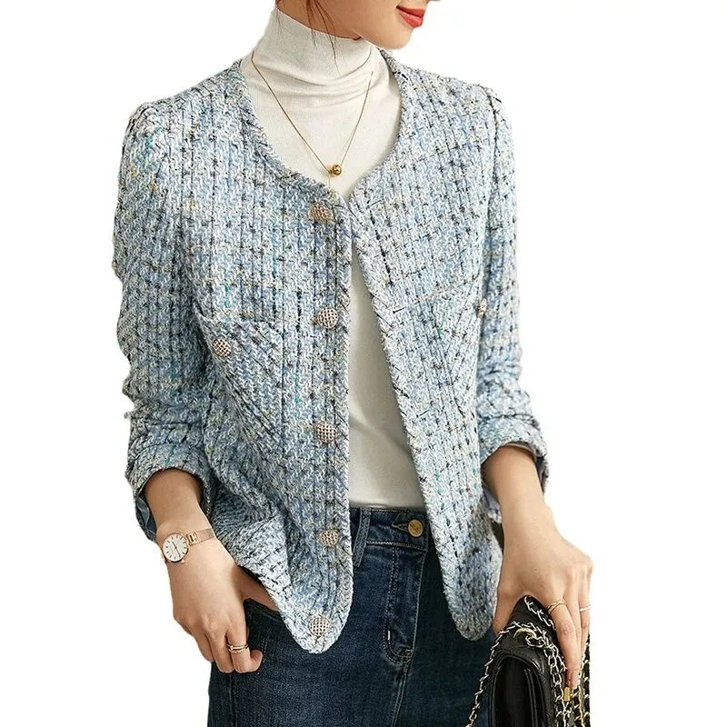 Vintage Tweed Plaid Jacket Women Elegant Slim O-Neck Single Breasted Coat Spring Fashion Chic Woolen Outwear
Vintage Tweed Plaid Jacket Women Elegant Slim O-Neck Single Breasted Coat Spring Fashion Chic Woolen Outwear