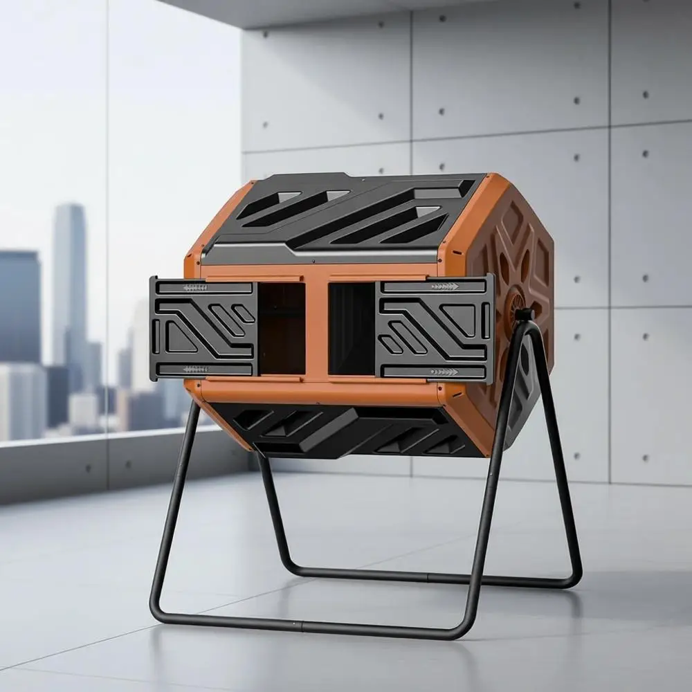 43 Gallon Dual Chamber Rotating Compost Bin with Built-in Nuts for Outdoor Garden Use, Orange
43 Gallon Dual Chamber Rotating Compost Bin with Built-in Nuts for Outdoor Garden Use, Orange