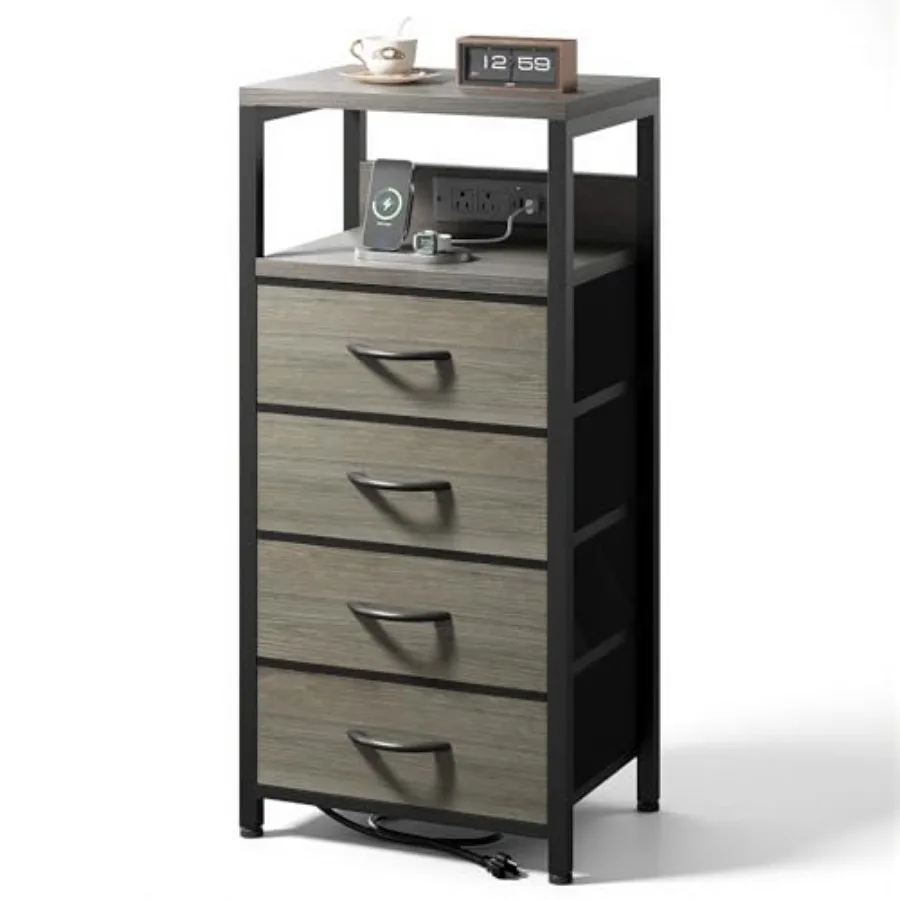 Modern Grey Nightstand with Built-in USB-C USB-A AC Charging Station Open Shelf 4 Fabric-Drawer Storage for Bedroom Dorm or Liv
Modern Grey Nightstand with Built-in USB-C USB-A AC Charging Station Open Shelf 4 Fabric-Drawer Storage for Bedroom Dorm or Liv