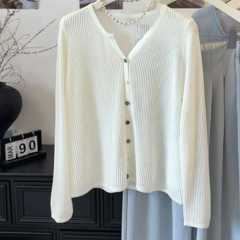 Coloured Button Knitted Cardigans Women Long Sleeve Sun Protection Clothing Summer Solid Color Leisure Thin Knitwear
Coloured Button Knitted Cardigans Women Long Sleeve Sun Protection Clothing Summer Solid Color Leisure Thin Knitwear
