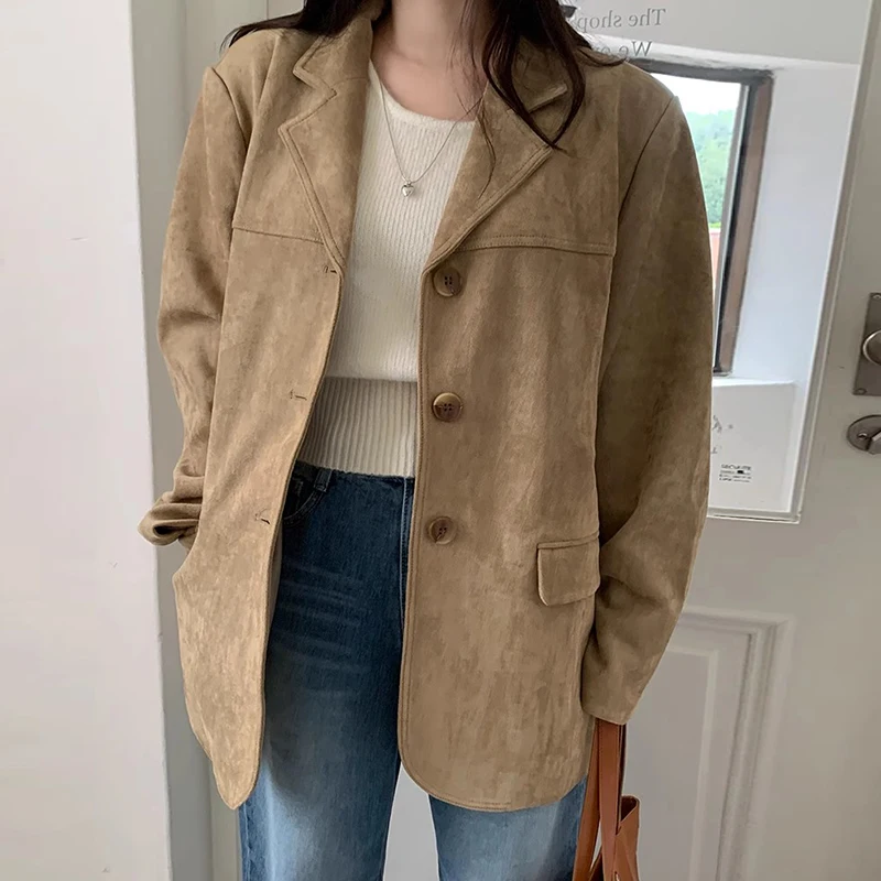 Women Korean Chic Autumn Winter Vintage Suit Collar Fake Suede Loose Casual Versatile Long Sleeve Jacket
Women Korean Chic Autumn Winter Vintage Suit Collar Fake Suede Loose Casual Versatile Long Sleeve Jacket