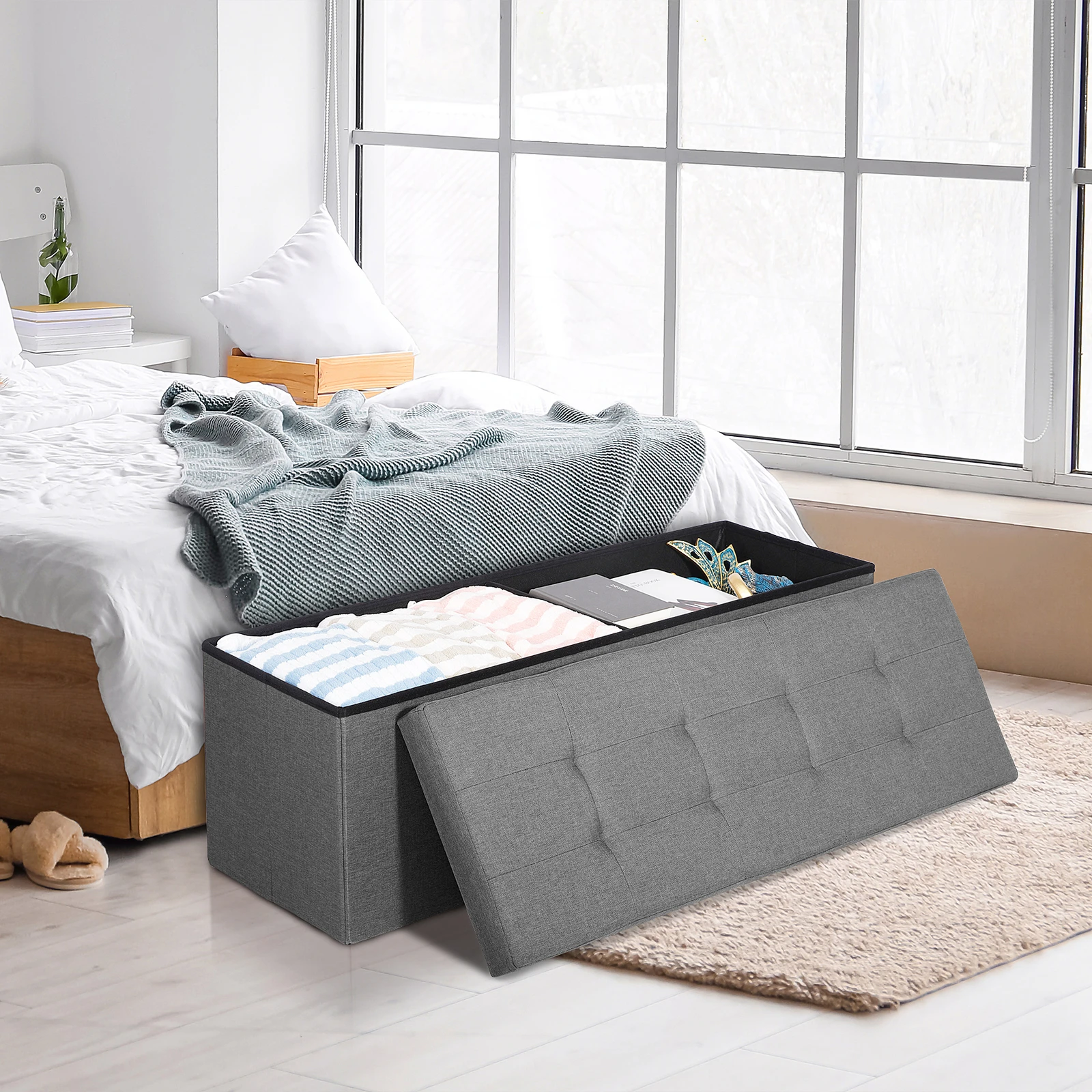 43" Storage Ottoman Bench Foldable Footrest Stool 660lbs, Light Gray
43" Storage Ottoman Bench Foldable Footrest Stool 660lbs, Light Gray