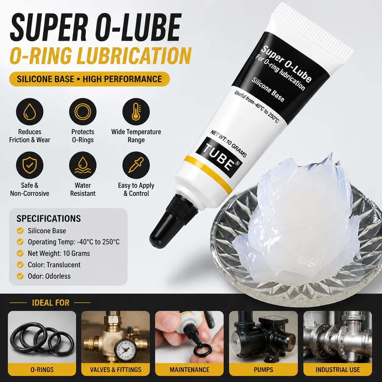  Food Grade Silicone Grease Waterproof O Seal Ring Lubricant 10g Home Improvement Coffee Machine High Low Temperature Resistant
Food Grade Silicone Grease Waterproof O Seal Ring Lubricant 10g Home Improvement Coffee Machine High Low Temperature Resistant