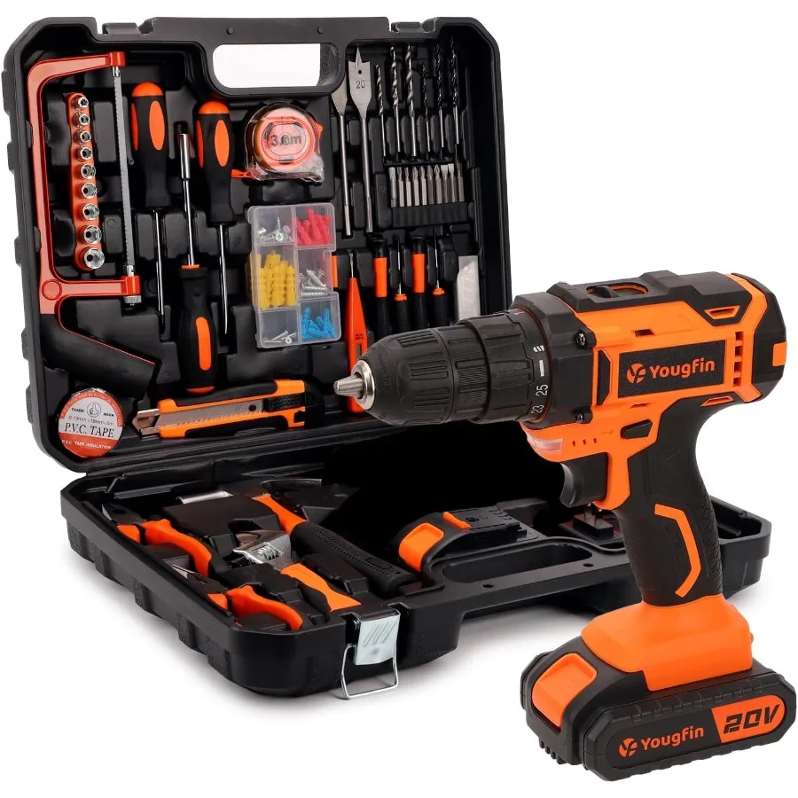 20V Cordless Power Drill Tool Kit with 2 Batteries Charger 114-Piece Home Repair Set for Men Household Hand Tools for Apartment
20V Cordless Power Drill Tool Kit with 2 Batteries Charger 114-Piece Home Repair Set for Men Household Hand Tools for Apartment