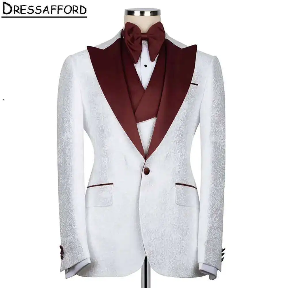 White Jacquard Formal Men Suits Three Pieces Evening Party Blazer Groom Wear Jacket+Vest+Pants
White Jacquard Formal Men Suits Three Pieces Evening Party Blazer Groom Wear Jacket+Vest+Pants