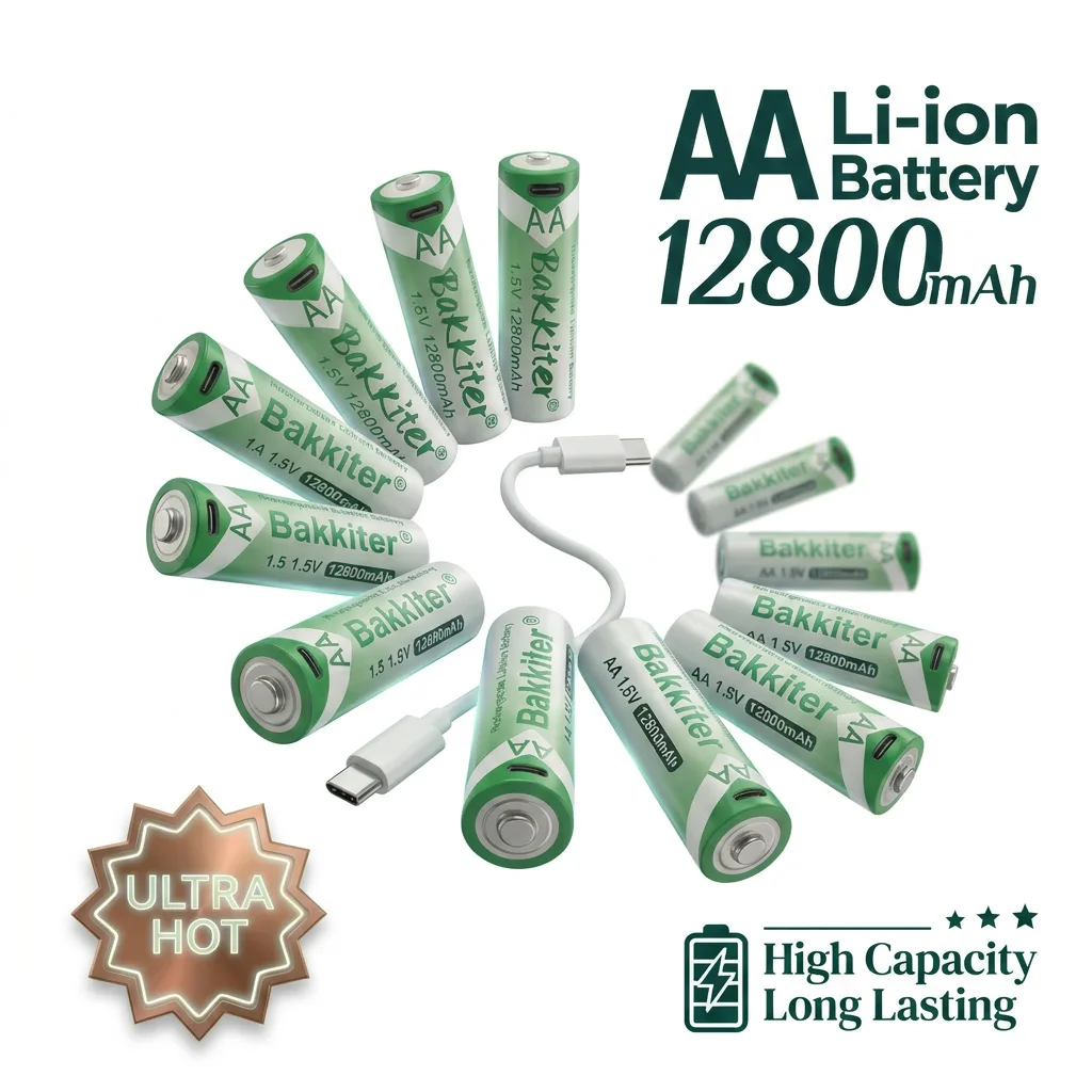 BaKKiter 1.5V AA Rechargeable Lithium-ion Batteries 12800mAh Fast Charging Li-ion Battery 2000 Cycles with Free USB-C Cable
BaKKiter 1.5V AA Rechargeable Lithium-ion Batteries 12800mAh Fast Charging Li-ion Battery 2000 Cycles with Free USB-C Cable
