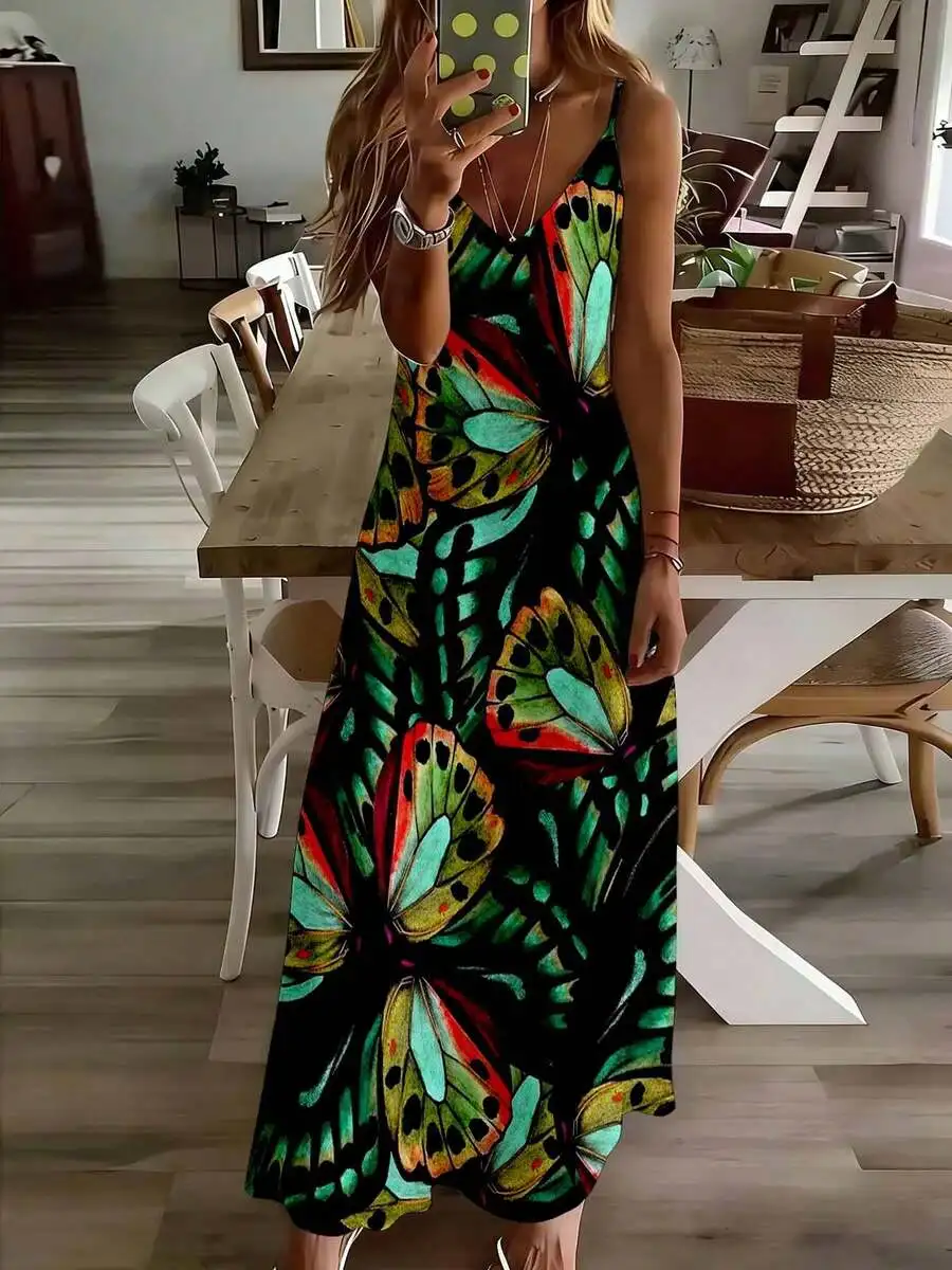 Butterfly Print Sleeveless Maxi Dress With Thin Straps Women Summer Casual Dress
Butterfly Print Sleeveless Maxi Dress With Thin Straps Women Summer Casual Dress