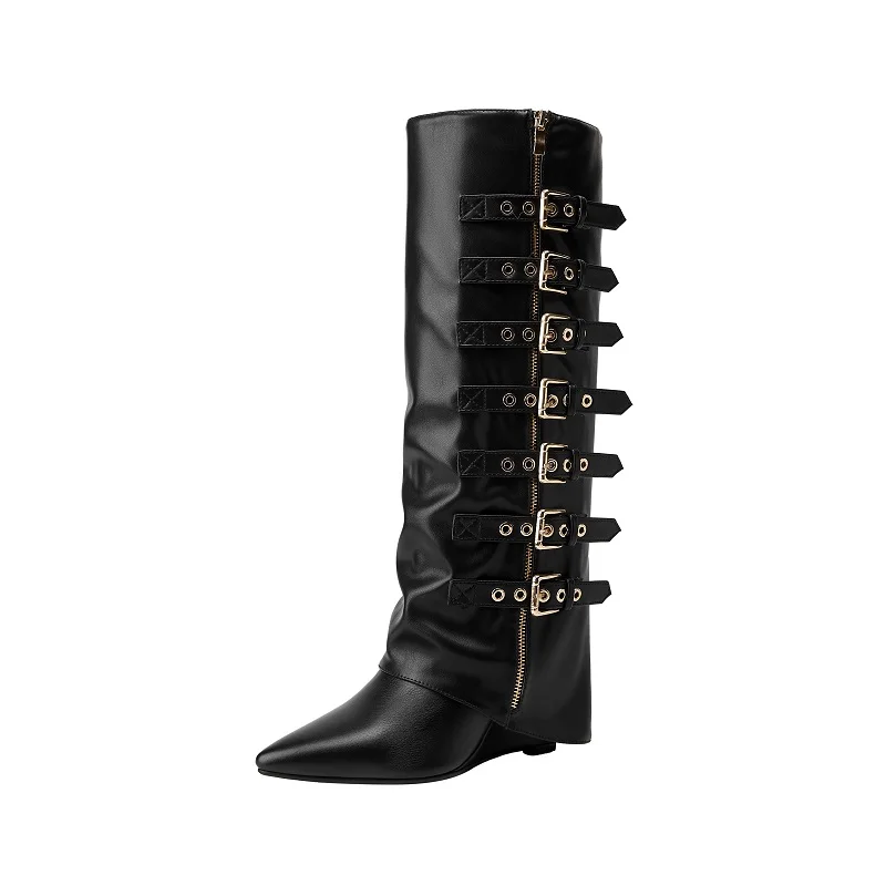Women Buckle Boots Wedge Heel Sexy Shoes European Mid Claf Boots Side Zip American Ladies Shoes Punk Girl Boots Size 43
Women Buckle Boots Wedge Heel Sexy Shoes European Mid Claf Boots Side Zip American Ladies Shoes Punk Girl Boots Size 43