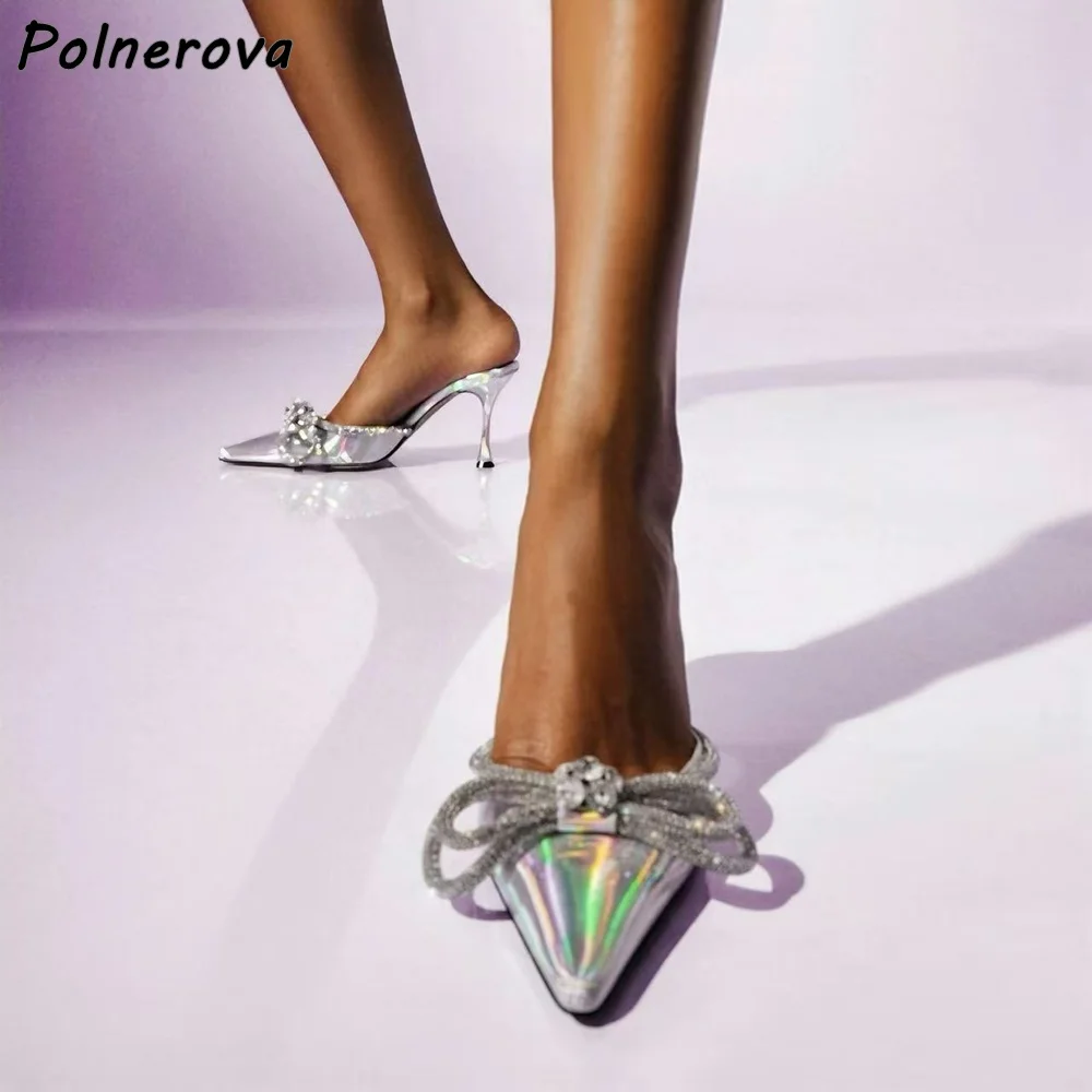 Тапочки со стразами и узлом-бабочкой, лазерные туфли на тонком каблуке с острым носком и кристаллами, летние женские пикантные уличные модельные туфли
Тапочки со стразами и узлом-бабочкой, лазерные туфли на тонком каблуке с острым носком и кристаллами, летние женские пикантные уличные модельные туфли