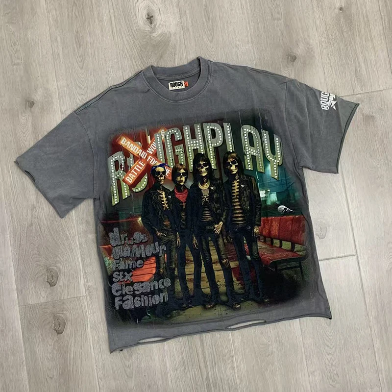 Футболка RoughPlay RockOut для мужчин и женщин в летнем стиле, футболка с коротким рукавом с короткими рукавами и горячими бриллиантами 
Футболка RoughPlay RockOut для мужчин и женщин в летнем стиле, футболка с коротким рукавом с короткими рукавами и горячими бриллиантами