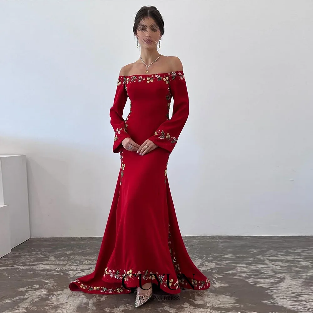CUYUN Роскошное вечернее платье с цветочной вышивкой по индивидуальному заказу, женское красное платье с вырезом лодочкой и рукавами 3/4, вечерние платья
CUYUN Роскошное вечернее платье с цветочной вышивкой по индивидуальному заказу, женское красное платье с вырезом лодочкой и рукавами 3/4, вечерние платья