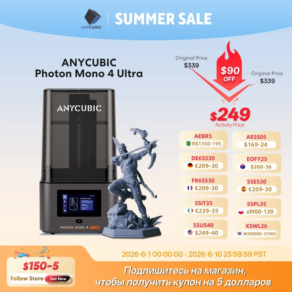 PRESALE ANYCUBIC Photon Mono 4 Ultra AE Version LCD 3D Printer with 7" 10K high-definition screen UV Resin 3D Printing
PRESALE ANYCUBIC Photon Mono 4 Ultra AE Version LCD 3D Printer with 7" 10K high-definition screen UV Resin 3D Printing