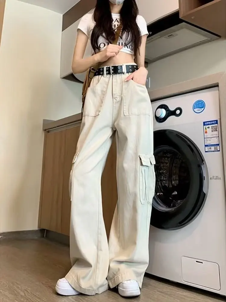 Loose Fitting Straight Leg Pants Women Vintage Cargo Pants Streetwear Harajuku Parachute Pants Beige Sweatpants Wide Trousers
Loose Fitting Straight Leg Pants Women Vintage Cargo Pants Streetwear Harajuku Parachute Pants Beige Sweatpants Wide Trousers