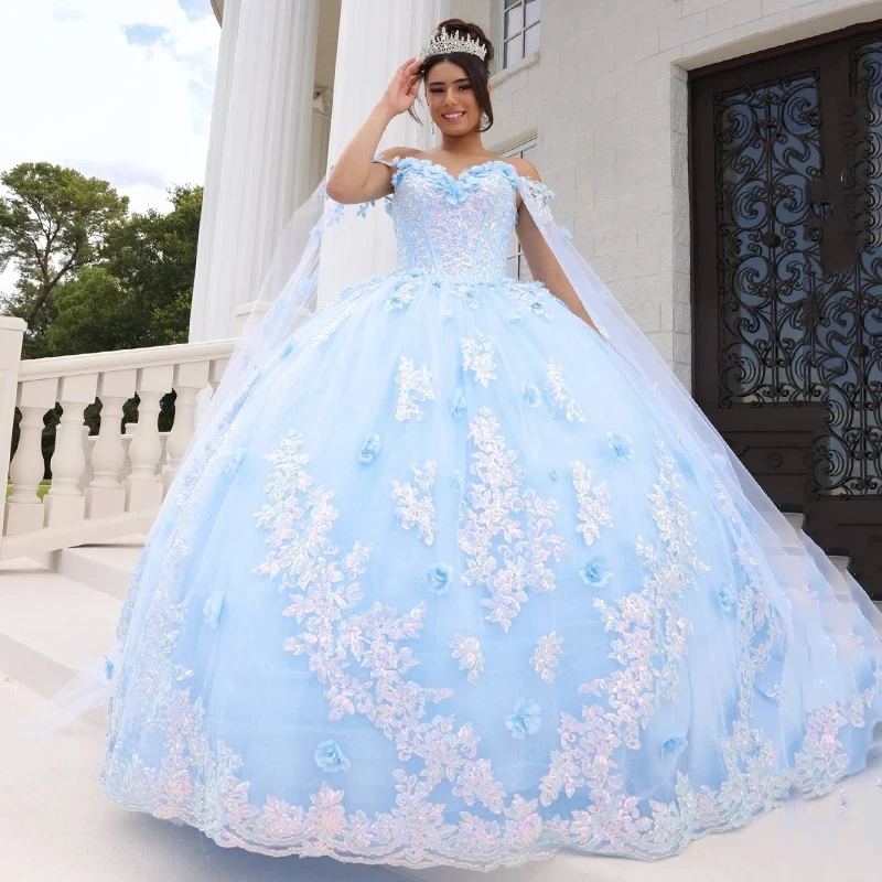 Sky Blue Luxury Quinceanera Dresses Ball Gown 3D Flowers Applique Lace Tull Prom Party 16 Girls Sweet 15 Vestidos De XV Años
Sky Blue Luxury Quinceanera Dresses Ball Gown 3D Flowers Applique Lace Tull Prom Party 16 Girls Sweet 15 Vestidos De XV Años