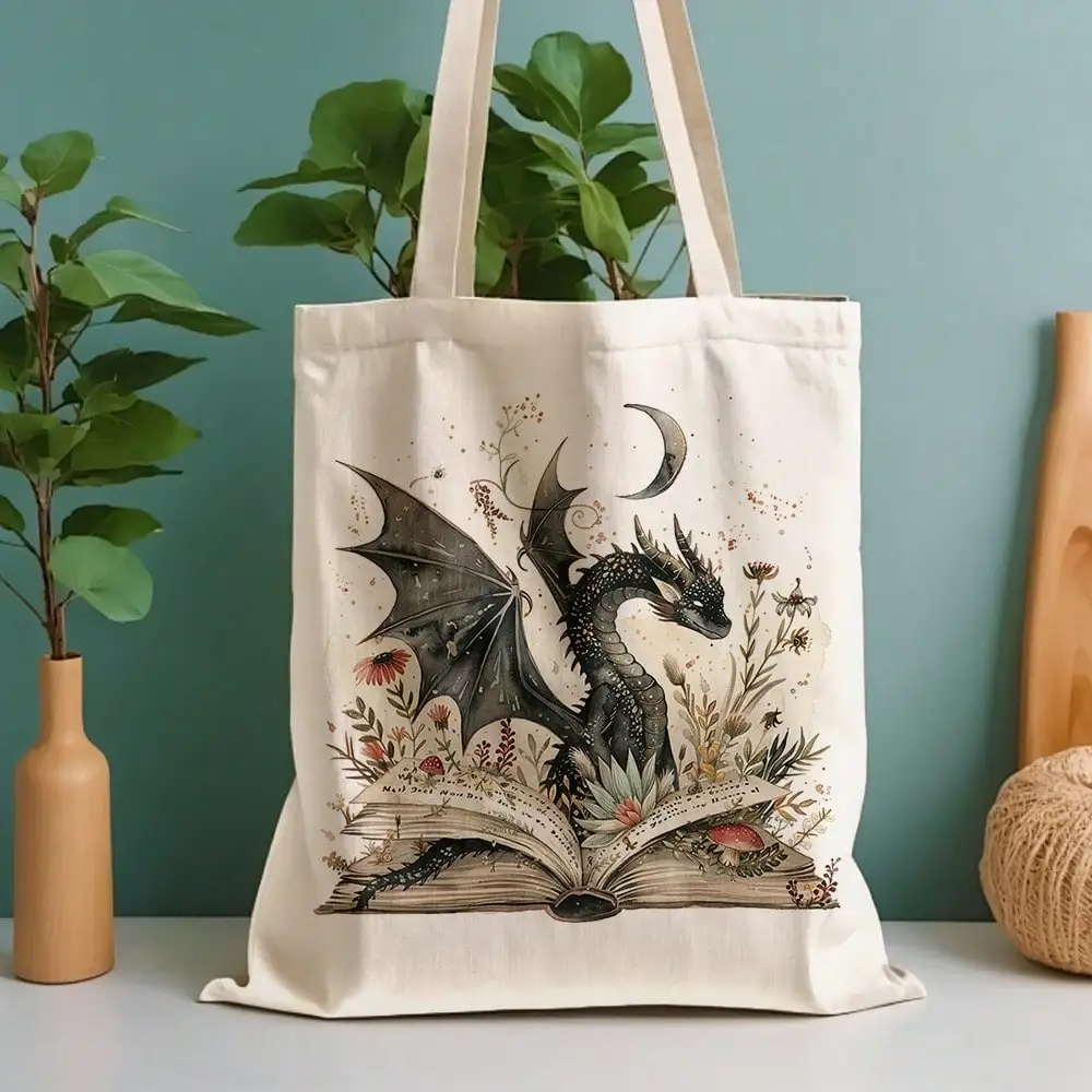 1pc, Dragon Illustration Canvas Tote Bag Reusable Grocery Bags (13.8"X15.8"), Fantasy Artwork Shoulder Bag For Daily Shopping, C
1pc, Dragon Illustration Canvas Tote Bag Reusable Grocery Bags (13.8"X15.8"), Fantasy Artwork Shoulder Bag For Daily Shopping, C