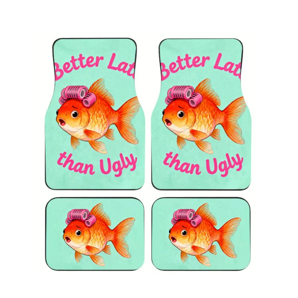 4Pcs Better Late Than Ugly Goldfish Car Floor Mat Funny Hair Rollers Auto Foot Carpet Set Interior Accessories For Car SUV Truck
4Pcs Better Late Than Ugly Goldfish Car Floor Mat Funny Hair Rollers Auto Foot Carpet Set Interior Accessories For Car SUV Truck